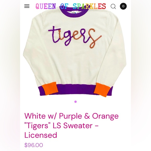 Queen of Sparkles - White w/ Purple & Orange "Tigers" Licensed Sweater - Medium - Picture 1 of 2